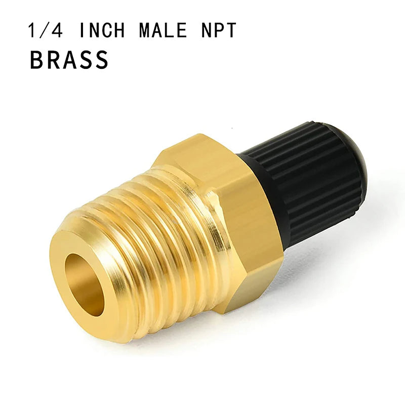 2Pcs Brass Air Inflator Adapter W/Valve Stem Inside 1/4" NPT (M) To Standard Schrader Valve (M) Tire Inflator Connector