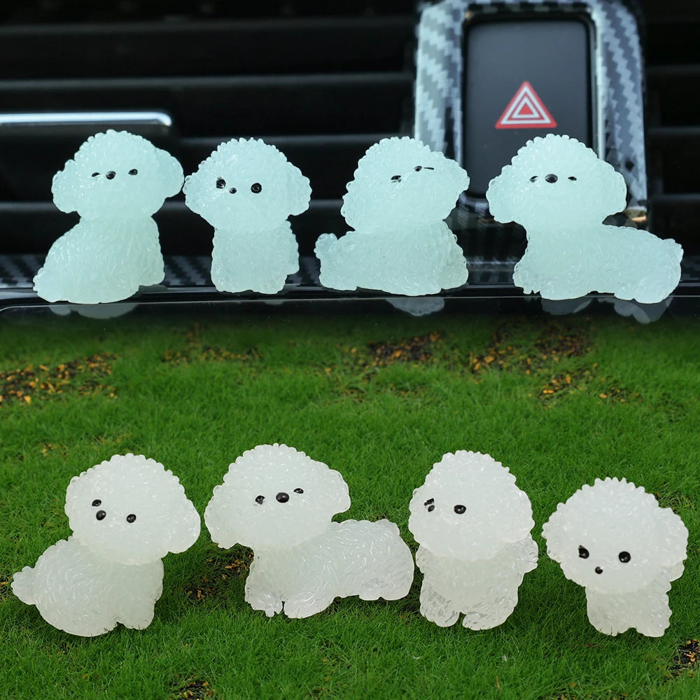 Luminous Cute Puppy Bichon Frise Small Ornaments Car Center Console Lighting Decoration Universal Cars Interior Accessories