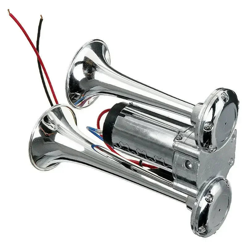 Super Loud 600DB Dual Trumpet Train Horns for Trucks 12V Stainless Steel Electric High Decibel Chrome Finished Car Speaker with