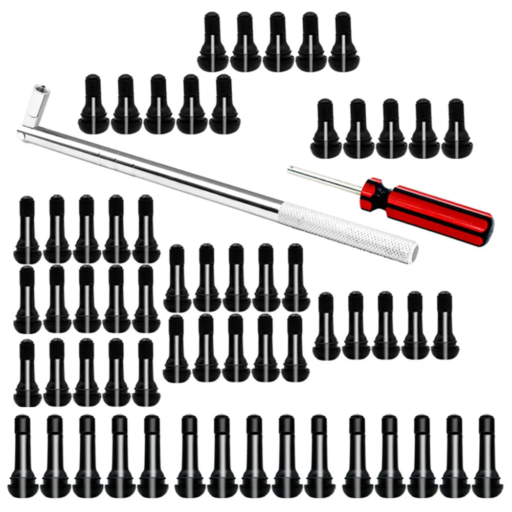 62PCS Stem Puller Installer Tool Kit Tire Valve Stem Puller Set EPDM Snap-in Tire Valve Stem With Valve Core Remover Valve Tool