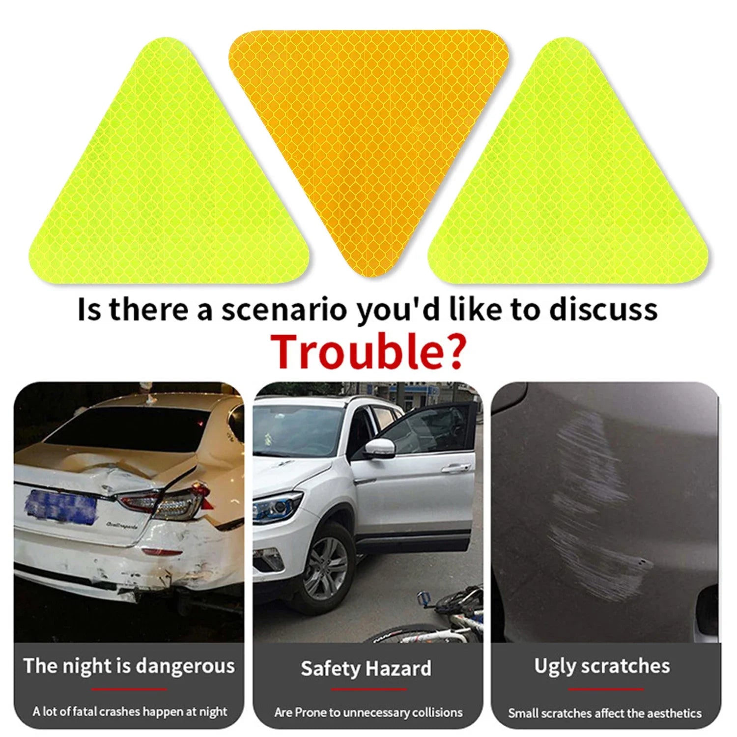 Car Reflective Stickers Night Light Safety and Warning Triangle Reflector Rear Light Sign Strips Exterior Decoration Accessories