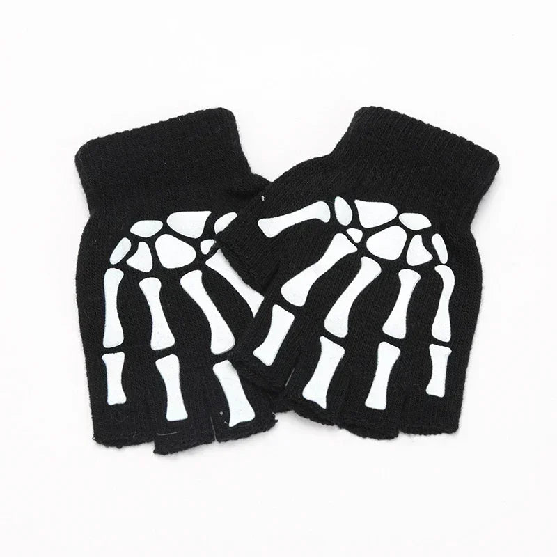 Men Women Stretch Acrylic Knit Stripe Fingerless Mitten Student Couple Winter Warm Twist Flower Half Finger Solid Glove Amagi