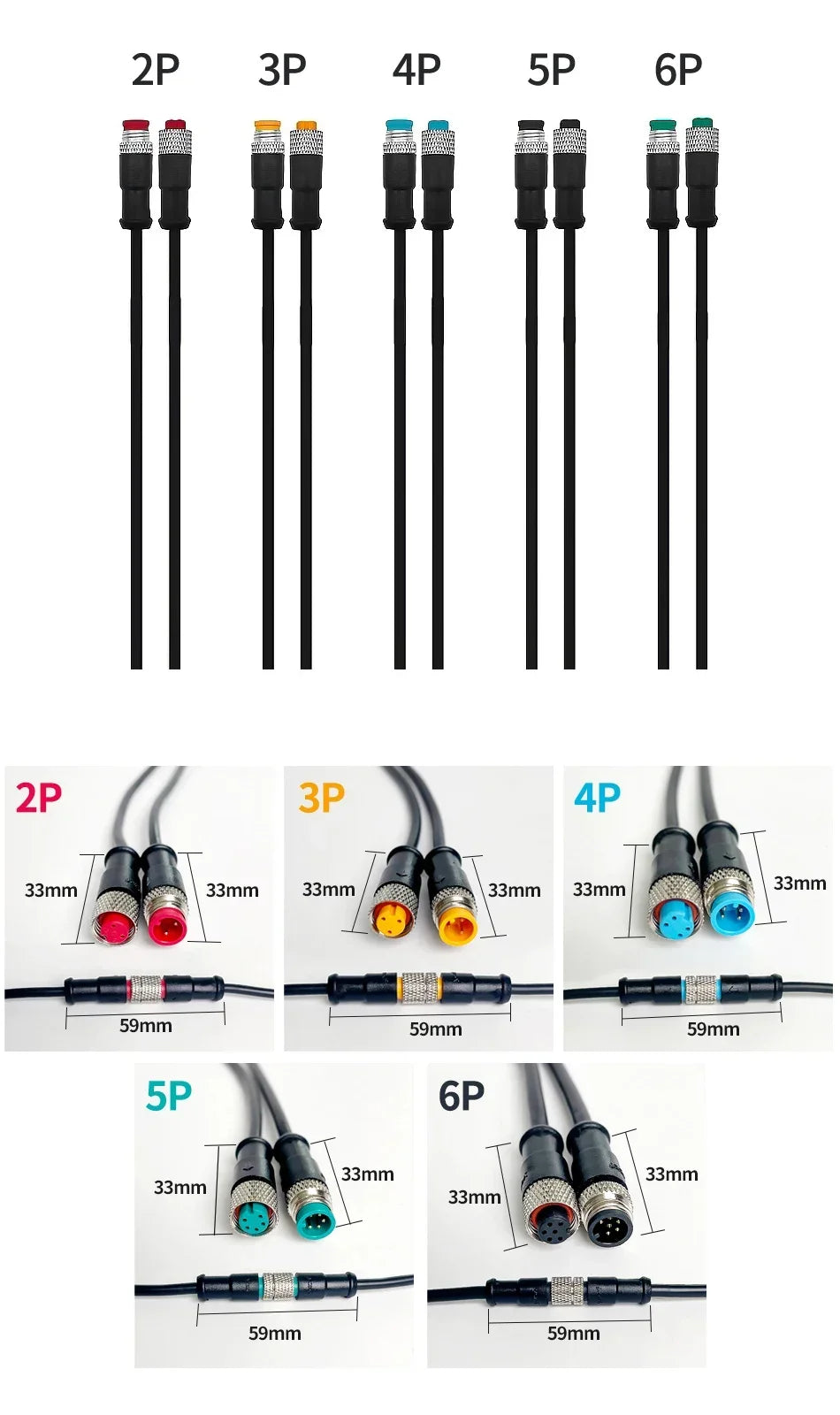 5/20PCS M9 2 3 4 5 6 Pin DC Electric Bicycle Butt Joint Plug waterproof female male Connector Wiring Scooter Brake Cable 20CM