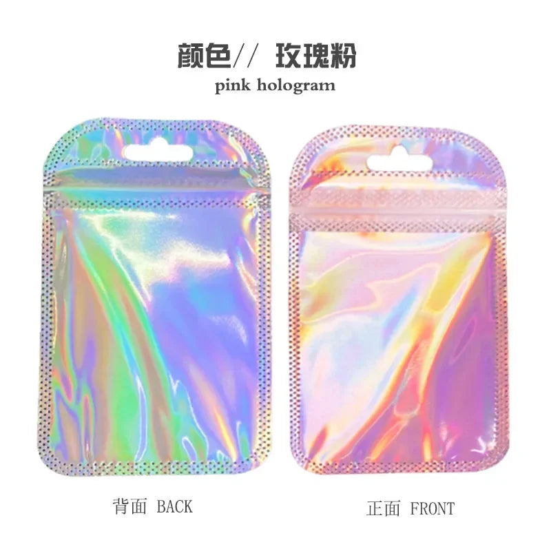 Colorful Laser Ziplock Bag Packaging Bags For Earring Jewelry Display Bags Pouch Gift Packaging Resealable Storage Bag Amagi