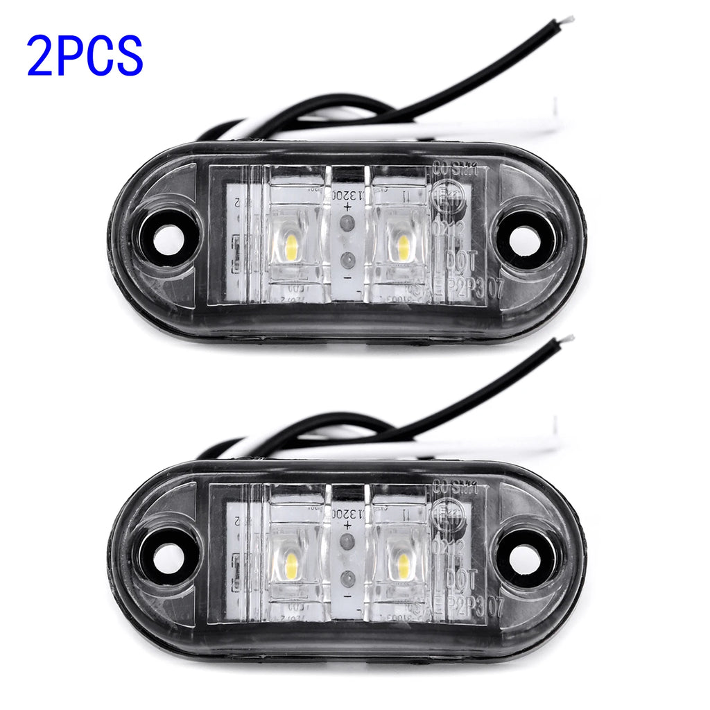 2Pcs Set White Marker Lights 12V LED Car Side Marker Tail Light 24V Trailer Truck Lamp Waterproof Plastic Signal Lamp