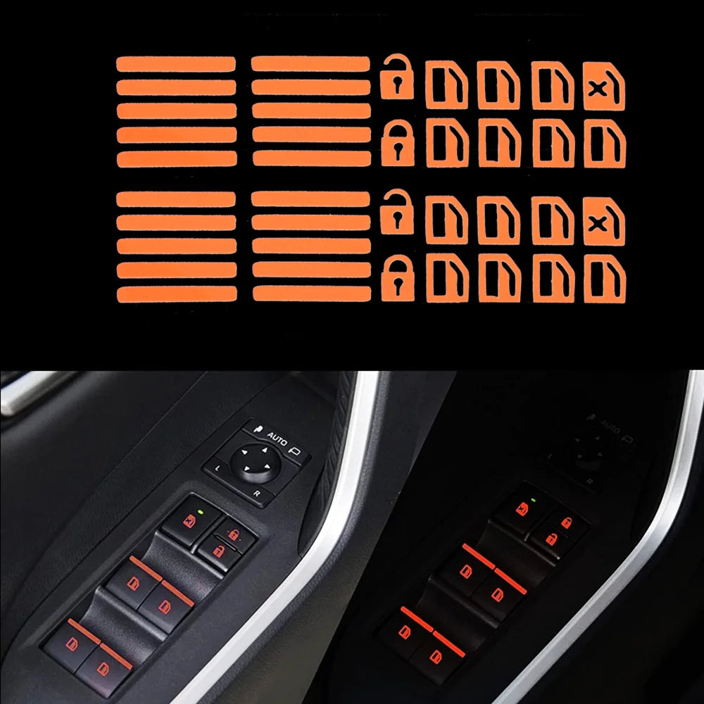 Luminous Car Window Button Sticker Night Glowing Lifting Switch Safety Decoration Stickers Door Window Lifter Switch Decals