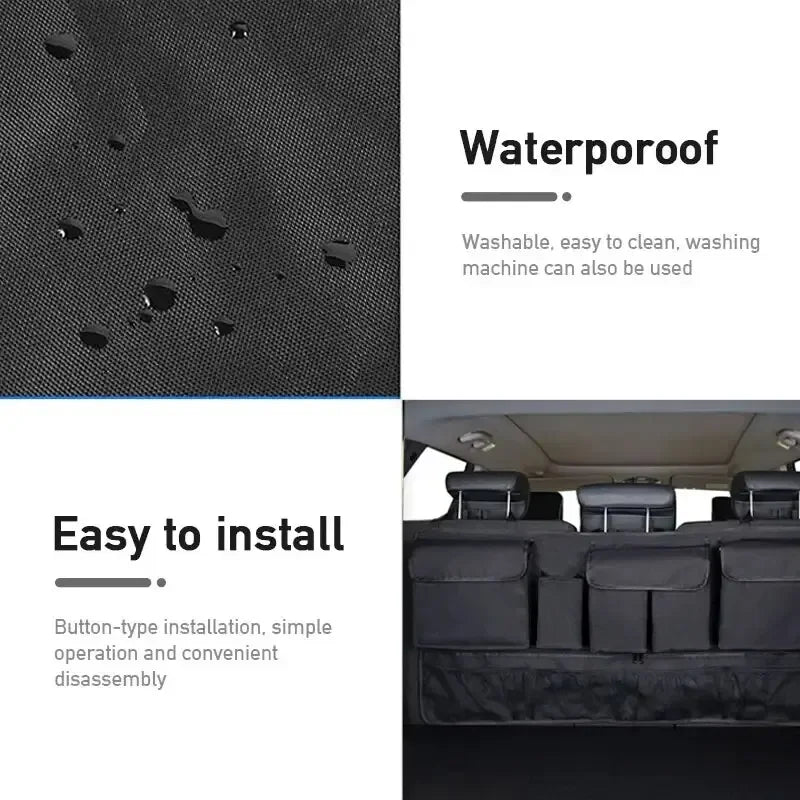 Car Trunk Organizer Rear Seat Back Storage Bag Net High Capacity Hanging Tidying Interior Pouch Auto Accessories Supplies Tools