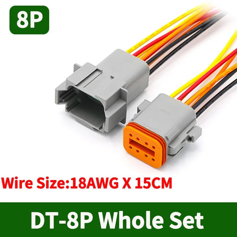 Deutsch DT Series 8-Pin Waterproof Connector Set, Male Female Electrical Plug for 16–22 AWG Automotive Wiring DT04-8P DT06-8S