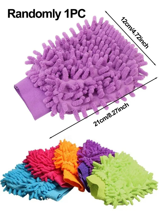 1/3/5PCS Microfiber Car Wash Double-faced Glove Soft Mesh Random Color Detailing Chenille Waterproof Mitt Car Cleaning Tool