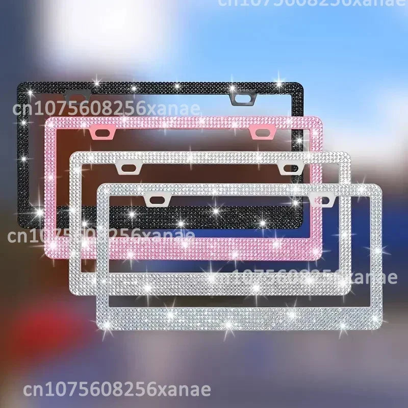 Bling Crystal License Plate Frame Luxury Car Frame Plate with Button Diamond Car License Plate Frame Cover for Women-2 Pack