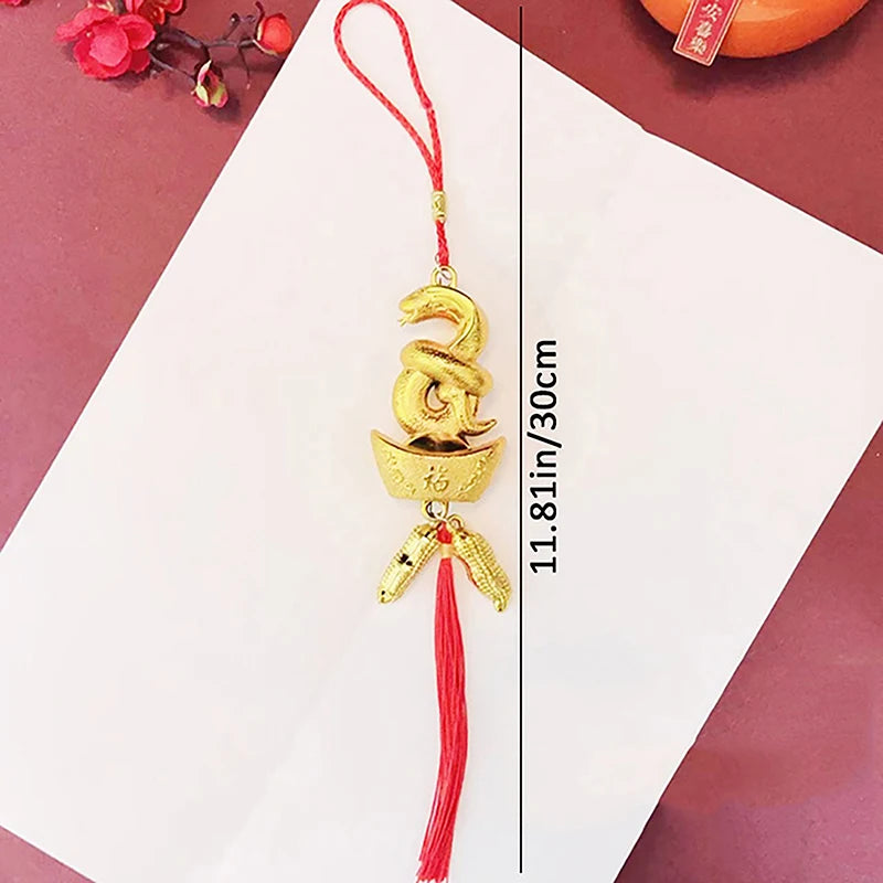 1Pc 2025 Year Of The Snake Gold-Plated Plastic Zodiac Snake Pendant Lucky Mascot Home Car Hanging Ornaments