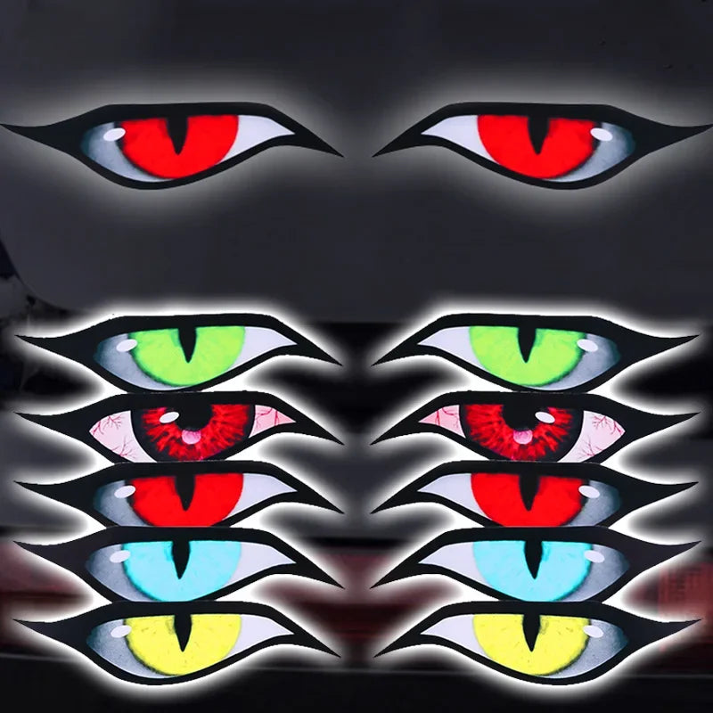 3D Reflective Eyes Stickers for Motorcycle Scooter Windshield Auto Decorative Night Light Safety Front Car Stickers Waterproof