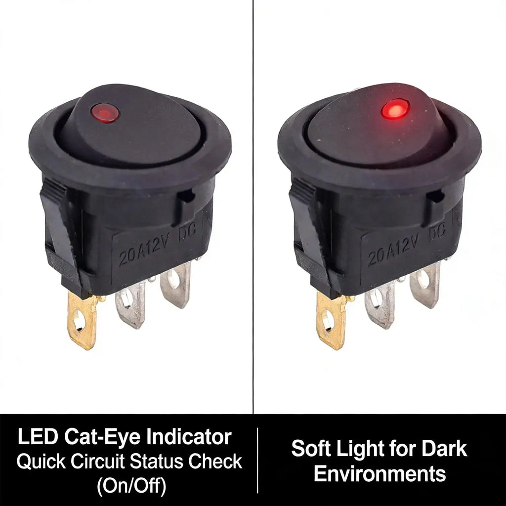 Automotive Rocker Switch 12V 3 Pin Cat Eye LED Light ON OFF Toggle Dash Replacement for Car Motorcycle Marine Boat RV Parts New
