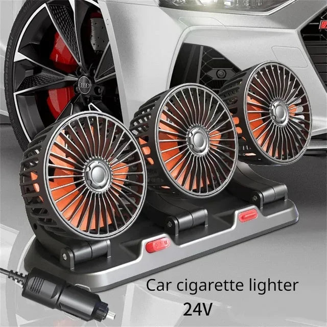 New Car Fan 360° Adjustable Triple-Head 12V/24V USB Powerful Cooling Circulation Ideal for Vehicle Comfort on Long Drives amagi