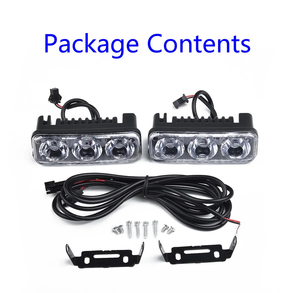 2pcs 3LED Car Work Light DRL Spotlight Super White High Power Waterproof Car Daytime Running Light Fog Lamp Driving Lamp