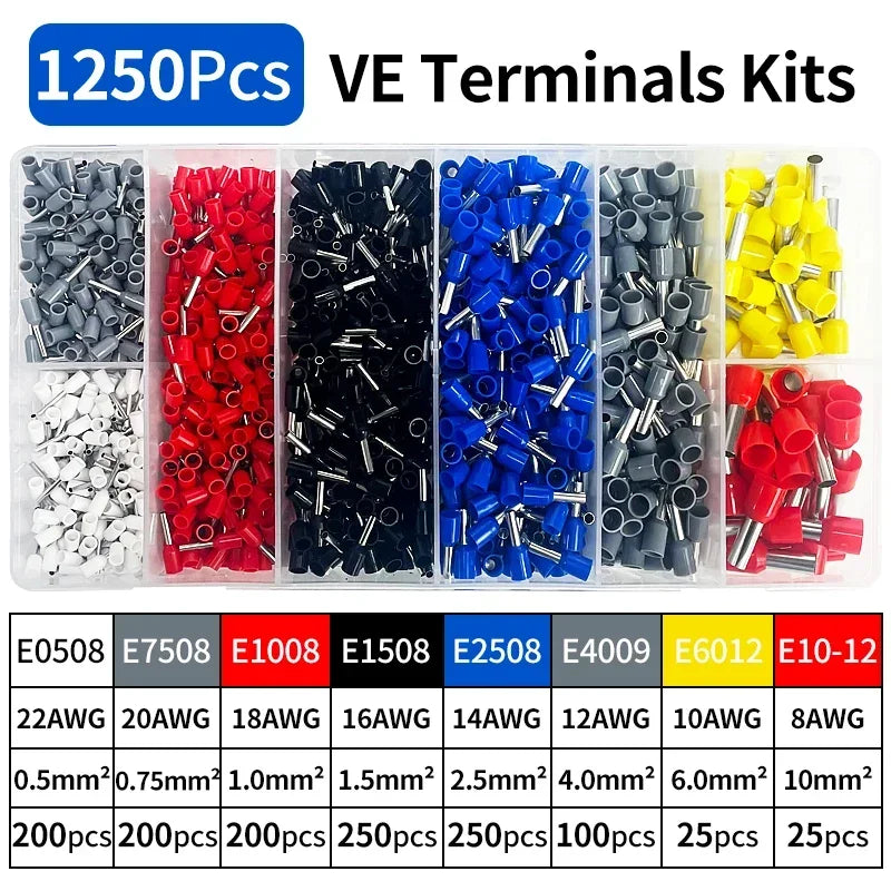 200-1900Pcs E0508/E7508/E1008 Crimp Terminals | Pre-Insulated Ring Connectors for Electrical Wiring & Industrial Use