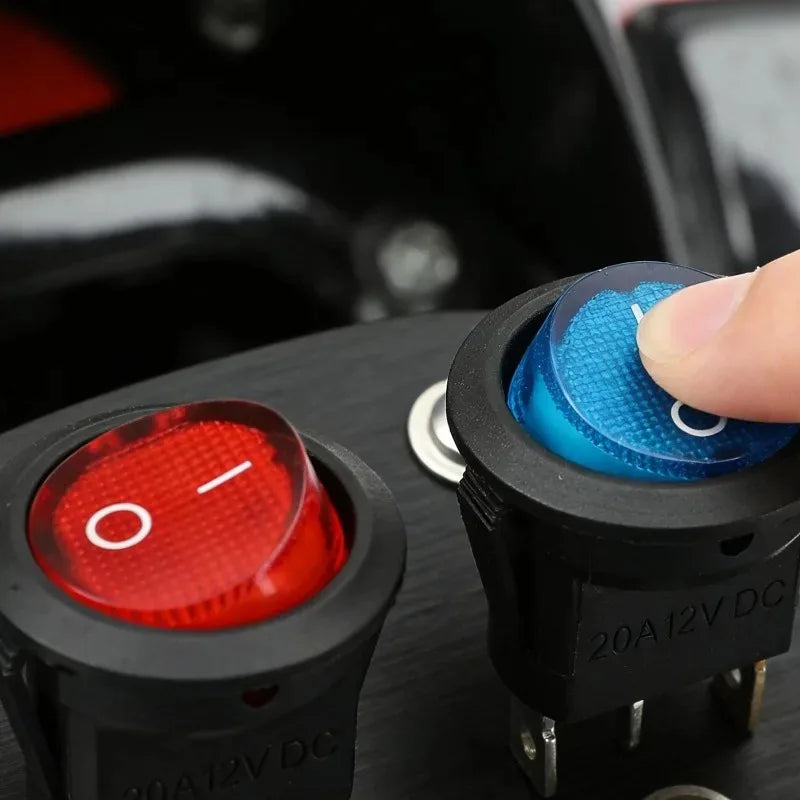 Round Boat Rocker Switch with LED On/Off 3-Pin 2-Position Snap 20A 12V Red LED for Marine Motorcycle Switches DIY Replacement