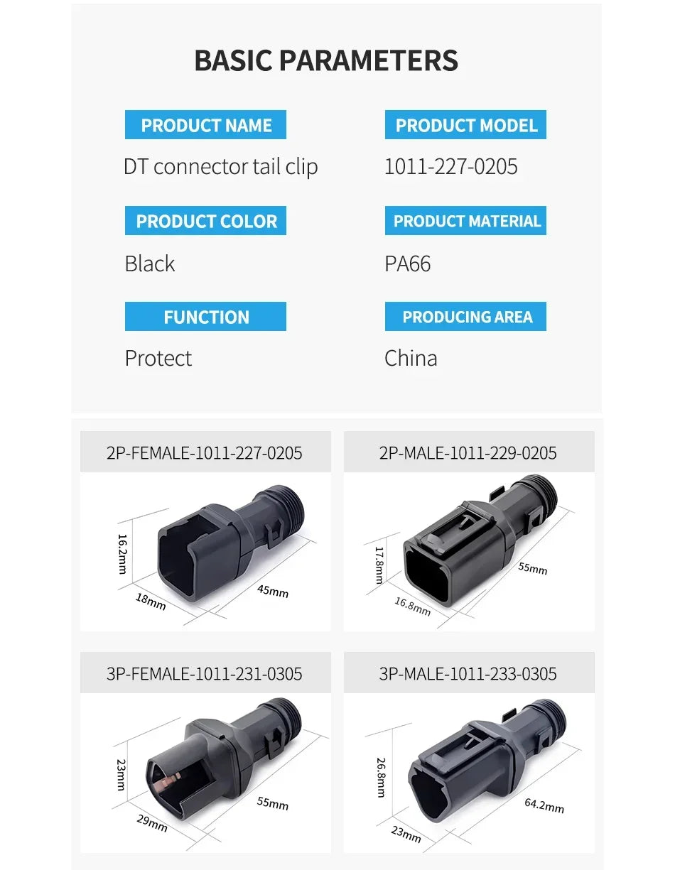 10/50 Sets 2-12P Male Female DT Connector Tail Clip Set with Corrugated Pipe Fixed Harness Clip,Protective Sheath 1011-235-0405