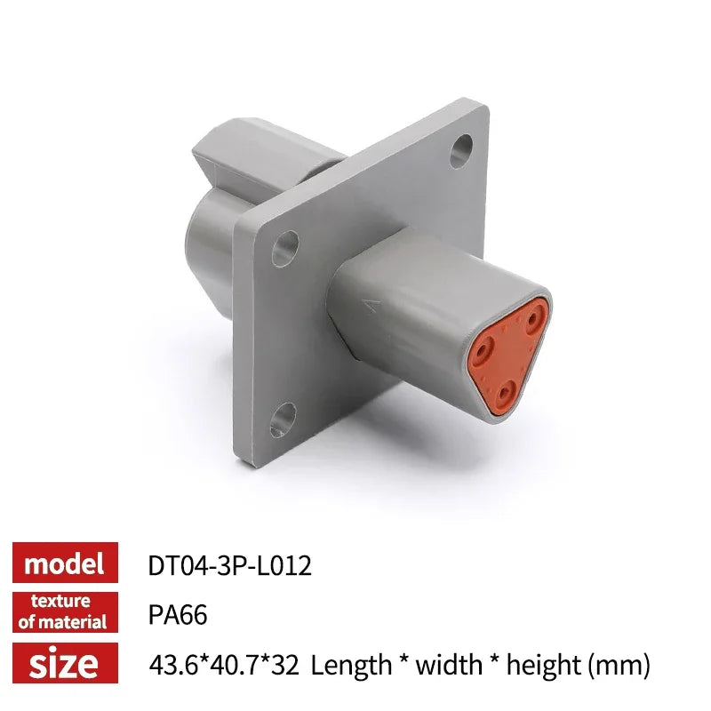 Deutsch DT Series IP68 Waterproof Connector with Fixed Flange Plug DT04-2P/12P for Auto/Truck/Bus Wiring 22-16AWG