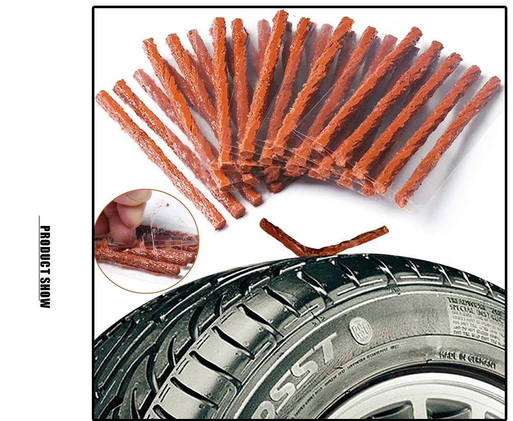 Tire Repair Tool Kit with Rubber Strips Tubeless Tyre Puncture Studding Plug Set Motorcycle Bike Truck Repair Accessories Amagi