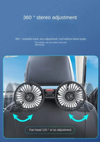 Car Seat Back Cooling Fan USB Charge Dual Head Fan 360 Degree Rotation Portable Cooler 3-Speed Super Wind Car Accessories