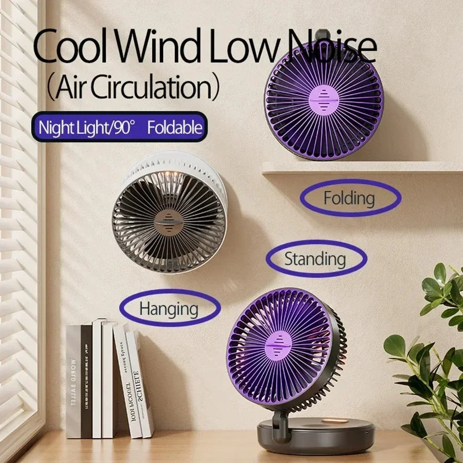 Foldable Desktop Fan Mini Wall-Mounted Car With Warm Night Light Rechargeable 4 Gears Adjustable Portable Air Circulation Amagi