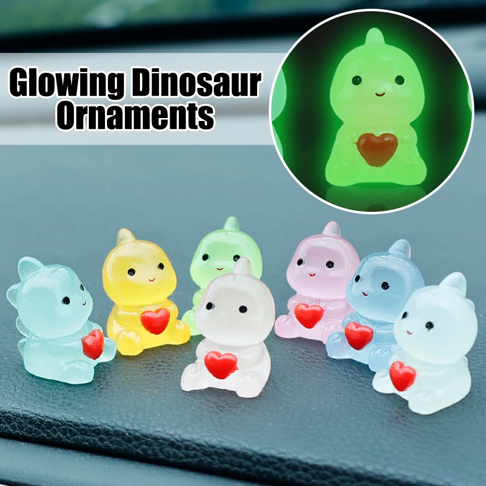 Cute Small Dinosaur Hug Heart Car Ornaments Night Glowing Luminous Dashboard Decor Car Home Ornament Decoration 10/1pcs