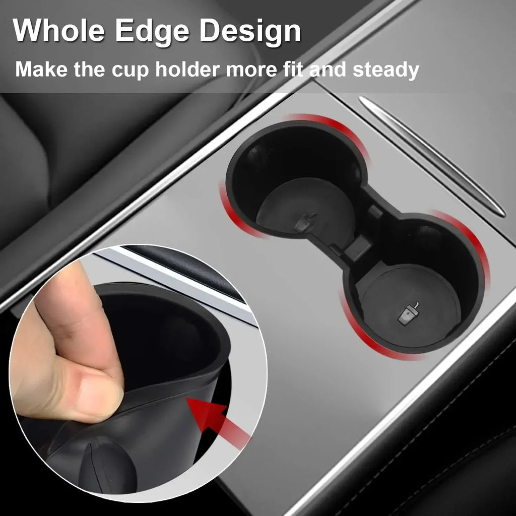 For Tesla Model 3/Y Center Console Water Cup Holder Limiter Premium TPE Sleeve Pad with Storage Function Upgrade Your Car Amagi