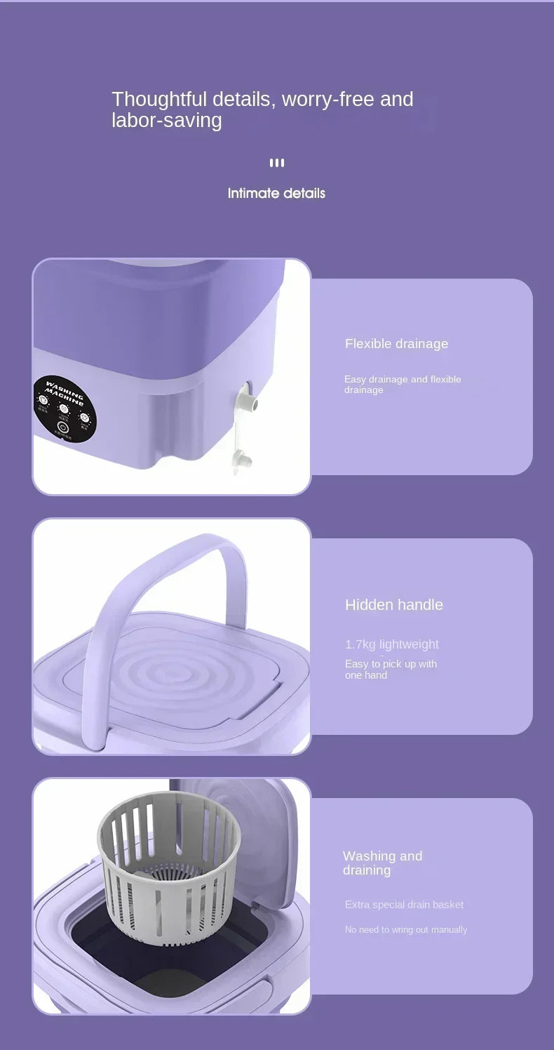 8L Portable Small Foldable Washing Machine with Spin Dryer For Socks Underwear Panties Washer Household Mini Machine Amagi