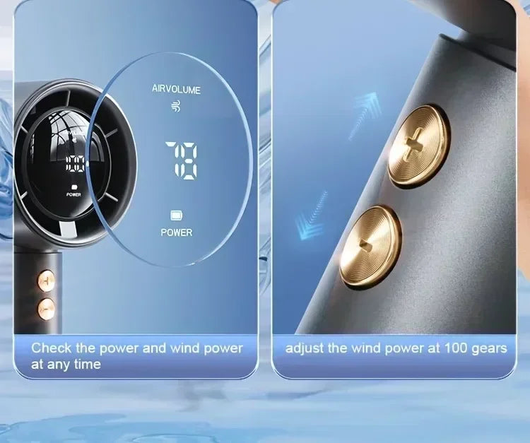Motorcycle USB Mini Fan Powerful 100 Speed LED Display Handheld Fan Portable Charging Turbo Small Desktop Small Electric Amagi