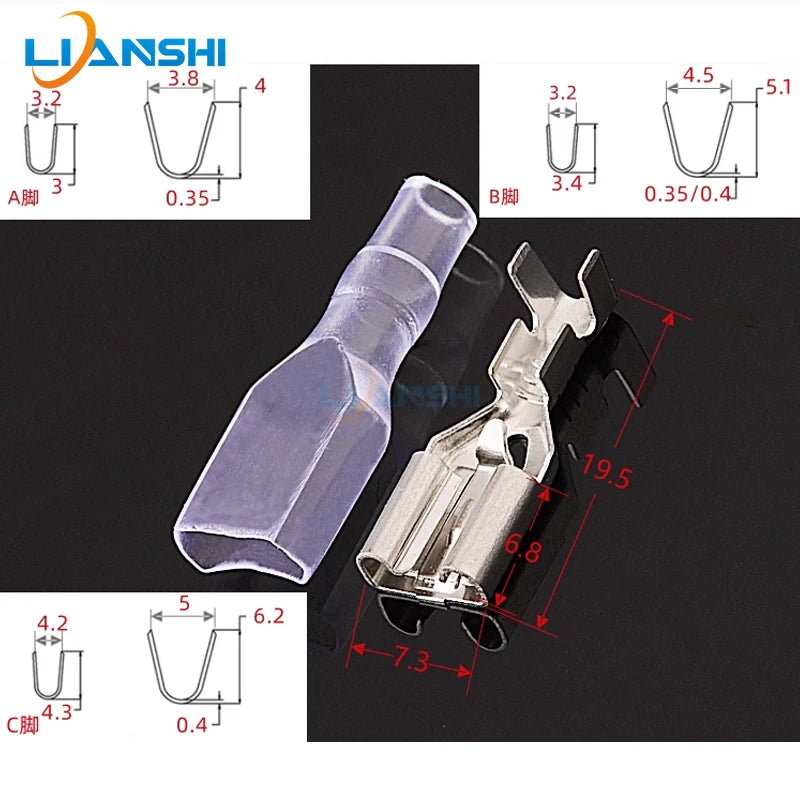 100set 6.3 Lockable spring 250 self-locking terminal switch female end with sheath DJ623-J6.3B brass tin-plated