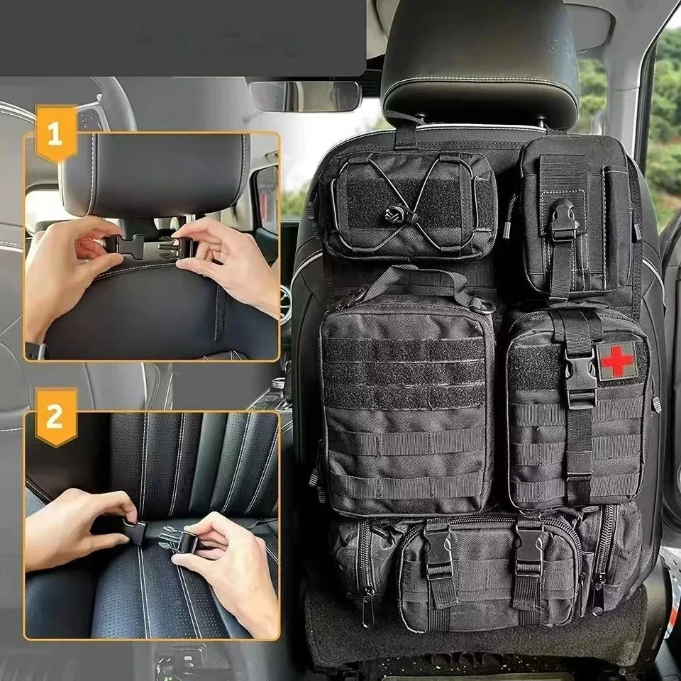 6pcs/set Universal Car Backrest Wall Hang Seat Back Storage Bag Organize Molle Panel with 5 Detachable Pouch,Outdoor Campe Hike