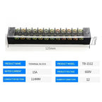 15A/25A/45A 600V Dual Row Barrier Terminal Block TB Series (3-12 Positions) Screw Connector for Electrical Panels TB1503 TB2512