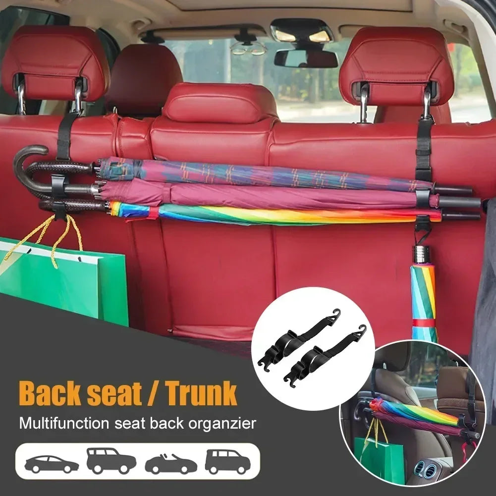 2Pcs Car Back Seat Hook Multi-function Rear Seat Headrest Hanging Hook Umbrella Holder Back Storage Interior Organizer Amagi