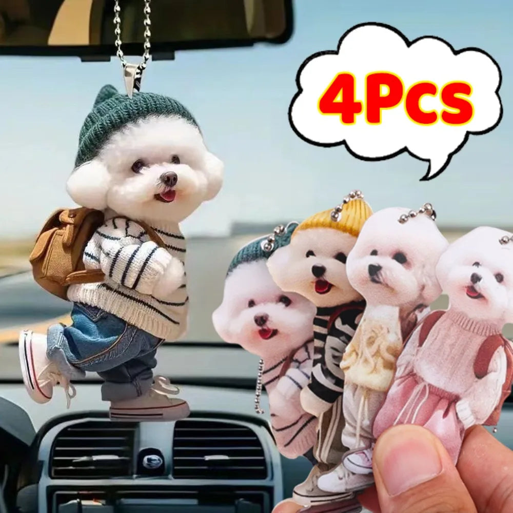 Kawaii Puppy Dog Car Pendant Acrylic Cute Cartoon Teddy Dog Car Interior Decoration for Backpack Keychain Home Hanging Pendant