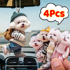 Kawaii Puppy Dog Car Pendant Acrylic Cute Cartoon Teddy Dog Car Interior Decoration for Backpack Keychain Home Hanging Pendant
