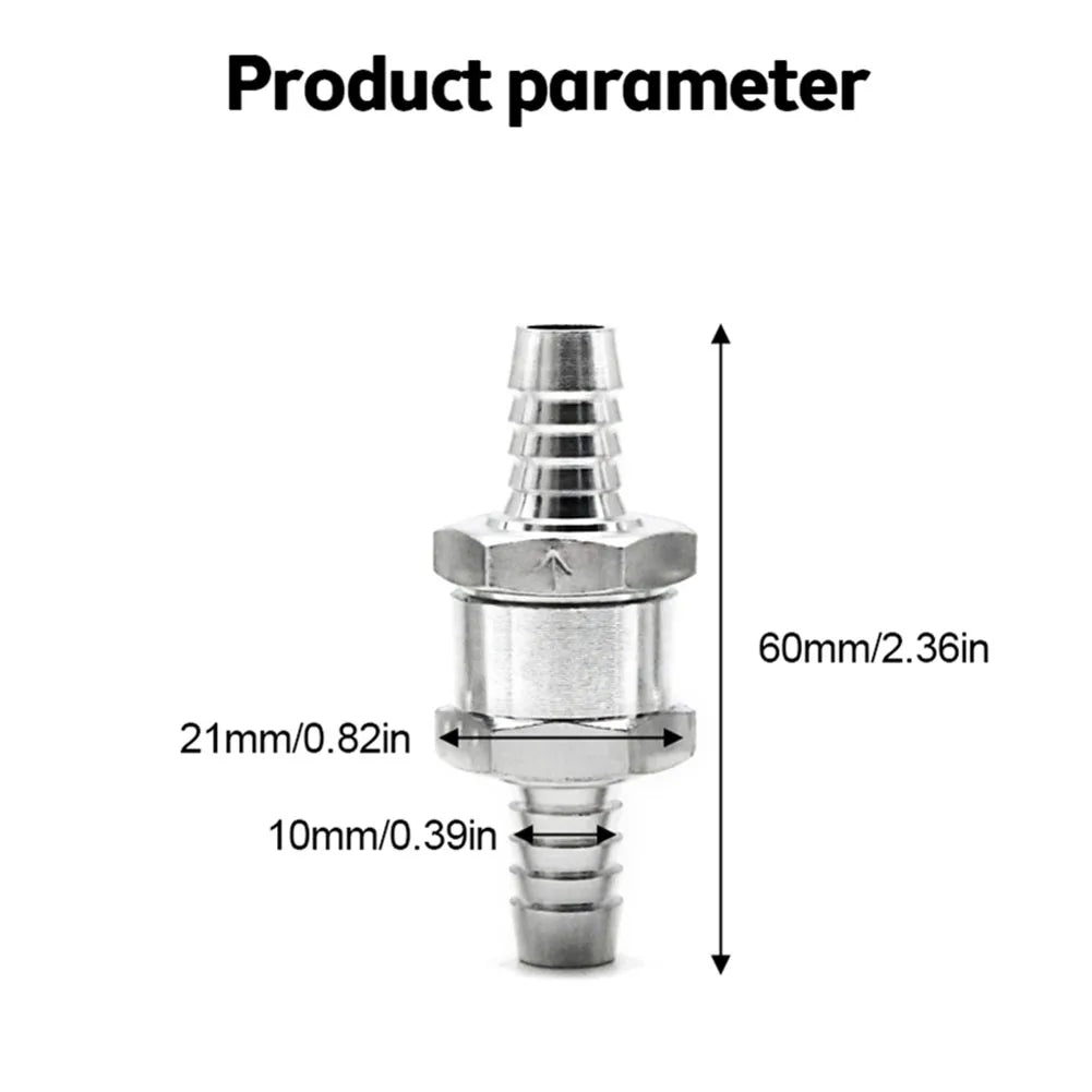 Fuel Non Return Check Valve 6/8/10/12mm Aluminium Alloy Petrol Fuel Line Way Aluminium 1 Way Fuel Line Check Valve