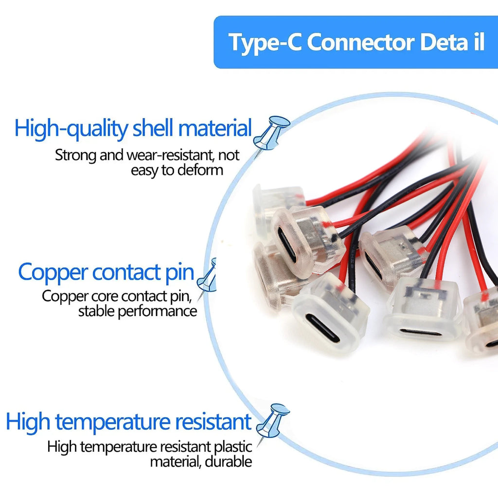 USB-C 3A Glue-In Female Receptacle – 11cm Pigtail Charging Port for Car & Smart Devices