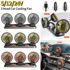 5/12v Automotive Fan Car Fan 24v 360° Adjustable 3/2/1 Head Air Low Noise Multifunctional Temporary Parking Card Auto Vehicles