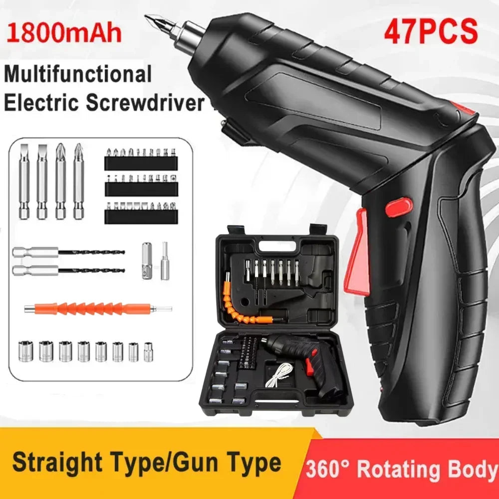 47-Piece Cordless Electric Screwdriver Kit with LED Light, Rechargeable Multifunctional Drill Driver for Home Projects