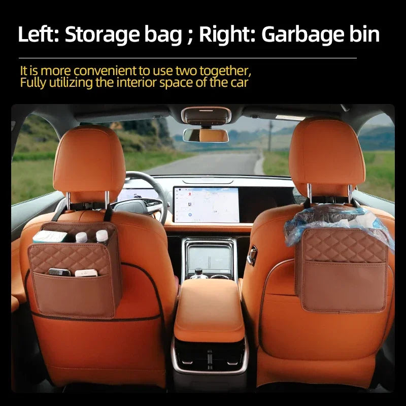 2/1pcs Multifunction Car Seat Hanging PU Leather Storage Bag Organizer Rear Seat Hanging Pouch Tissue Box Trash Dustb Accessorie