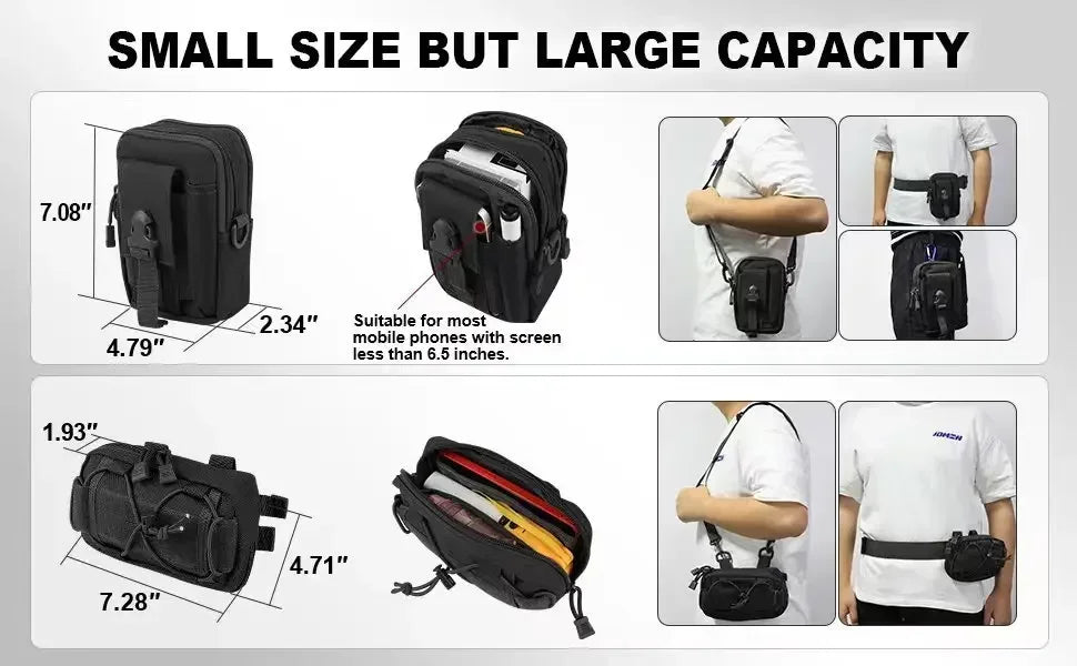 6pcs/set Universal Car Backrest Wall Hang Seat Back Storage Bag Organize Molle Panel with 5 Detachable Pouch,Outdoor Campe Hike