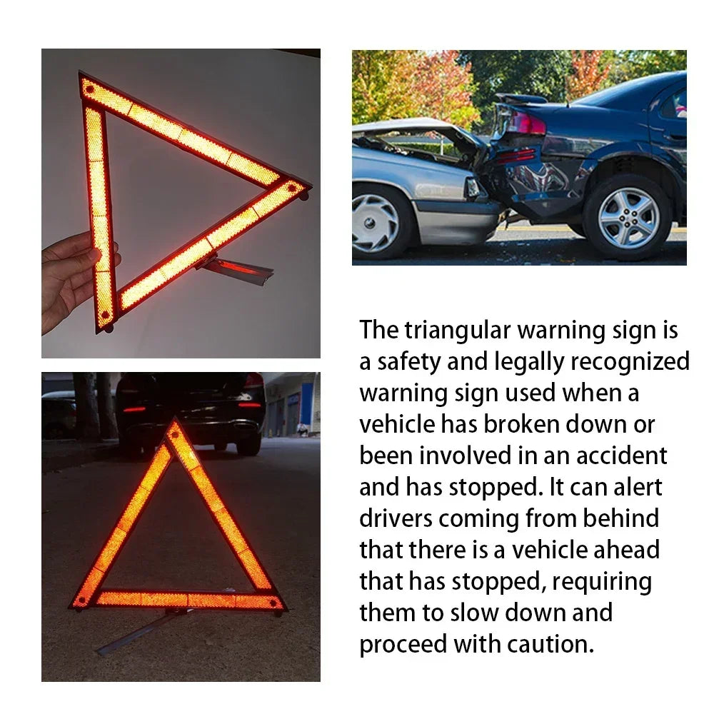 Car Tripod Folded Stop Sign Reflector Emergency Breakdown Warning Triangle Red Reflective Sticker Safety Hazard Tripod Amagi