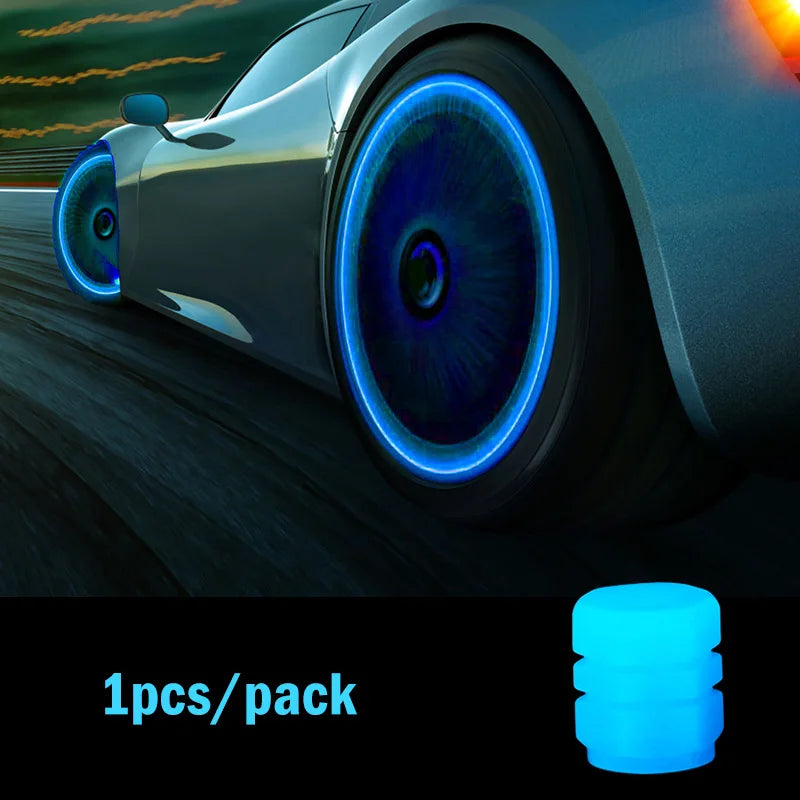 Luminous Valve Caps Car Tire Fluorescent Tyre Valve Stem Decor Luminous Cap Night Glowing Wheel Hub Nozzle Valve Caps