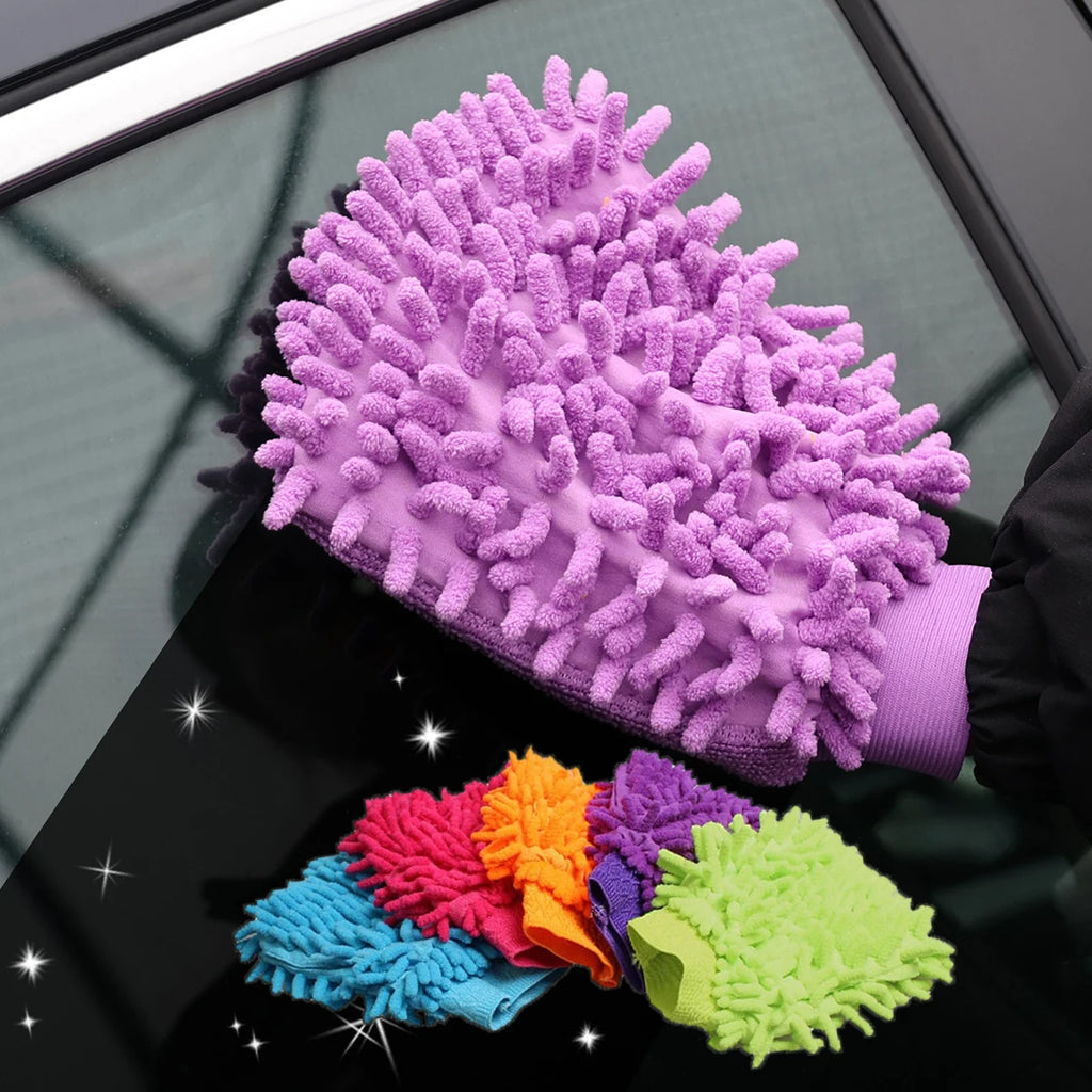 1/3/5PCS Microfiber Car Wash Double-faced Glove Soft Mesh Random Color Detailing Chenille Waterproof Mitt Car Cleaning Tool