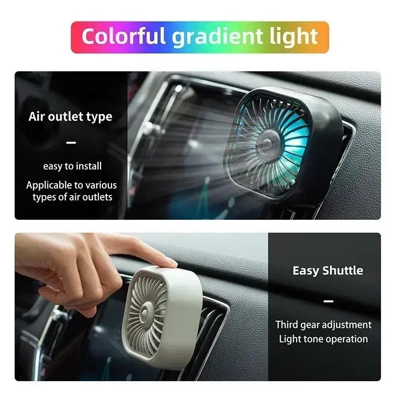 Mini Car Air Outlet Cooling Fan Adjustment Powerful USB Light Creative Low Noise Multi-function Mini Interior Fan Cooler Amagi