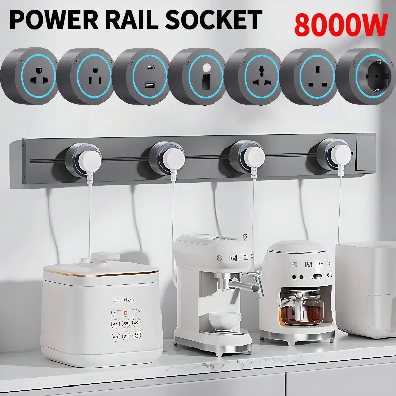 40cm 50cm Track Socket Wall Power Rail Movable Sockets High End Home Appliance Power 8000W EU US UK Standard USB Type c Ports