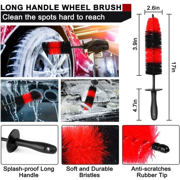 Car Wheel Multifunction Cleaning Brush Long Soft Handle Rim Hub Microfiber Brush Tire Detail Brush Auto Motorcycle Washing Amagi