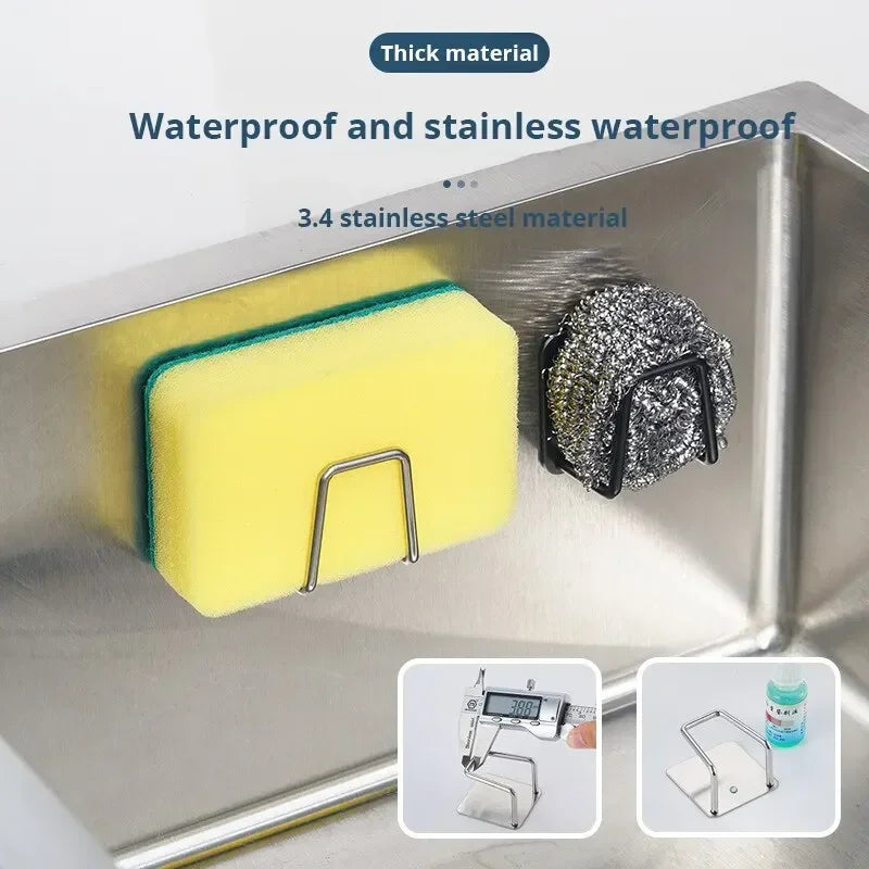 Stainless Steel Sponge Holder for Kitchen Sink - Rustproof Brushed Sponge Caddy Silver Organizer Adhesive Clutter-Free Amagi
