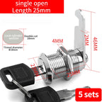 Cabinet Cam Lock Set, 5 Pack Two-Sided Keyed Alike 16MM-30MM Cylinder Cam Locks Secure Mailbox File Drawer Compartment Lock